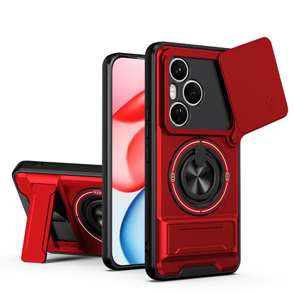 Honor 400 Pro 5G 160.8mm Multifunctional Magnetic Shockproof Phone Case with Sliding Lens Window Stand Cover