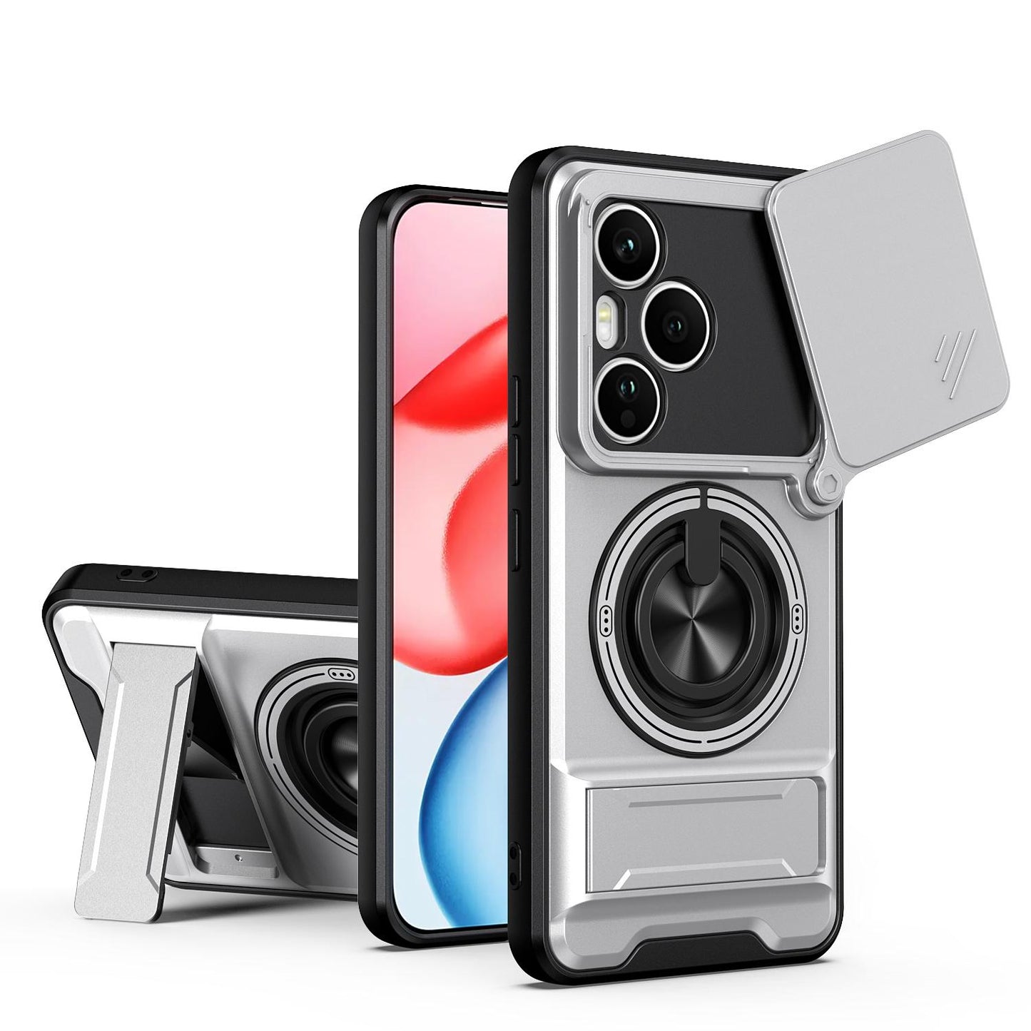 Honor 400 Pro 5G 160.8mm Multifunctional Magnetic Shockproof Phone Case with Sliding Lens Window Stand Cover