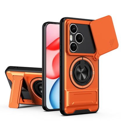Honor 400 Pro 5G 160.8mm Multifunctional Magnetic Shockproof Phone Case with Sliding Lens Window Stand Cover