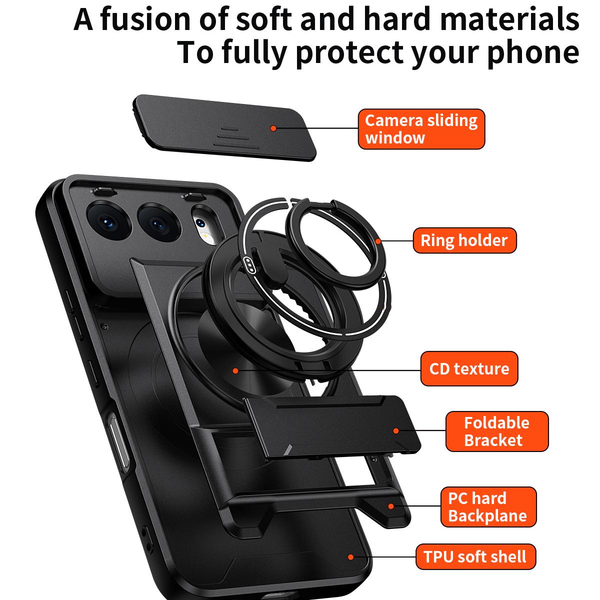 Honor 500 5G 155.8mm Multifunctional Magnetic Shockproof Phone Case with Sliding Lens Window Stand Cover