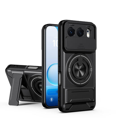 Honor 500 5G 155.8mm Multifunctional Magnetic Shockproof Phone Case with Sliding Lens Window Stand Cover