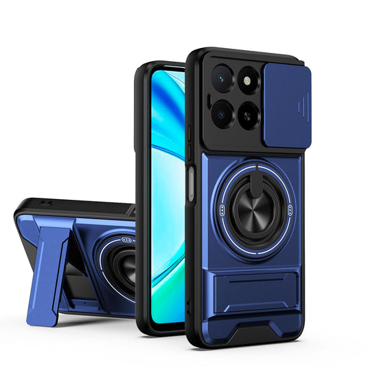 Honor X5b Plus Multifunctional Magnetic Shockproof Phone Case with Sliding Lens Window Stand Cover
