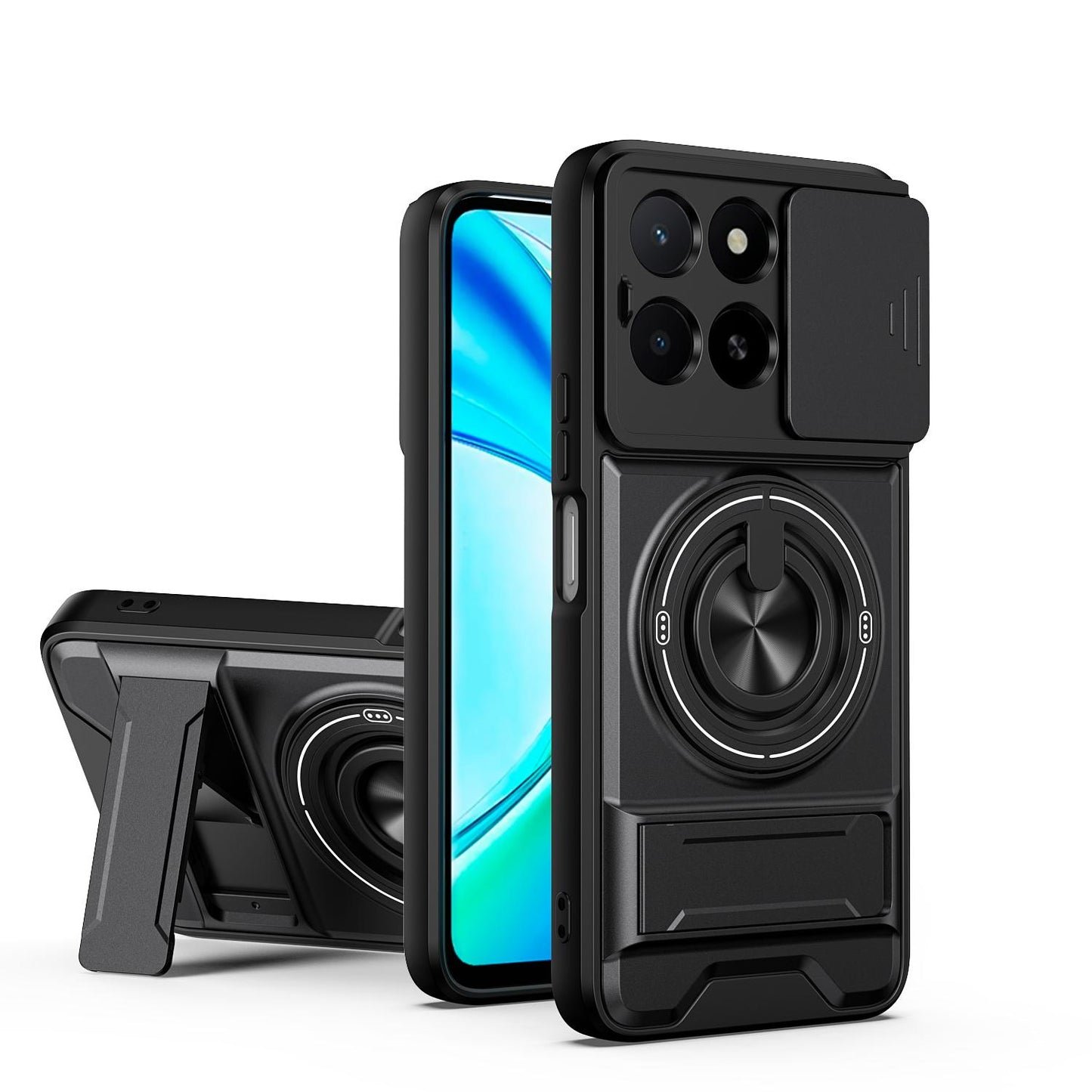 Honor X5b Plus Multifunctional Magnetic Shockproof Phone Case with Sliding Lens Window Stand Cover
