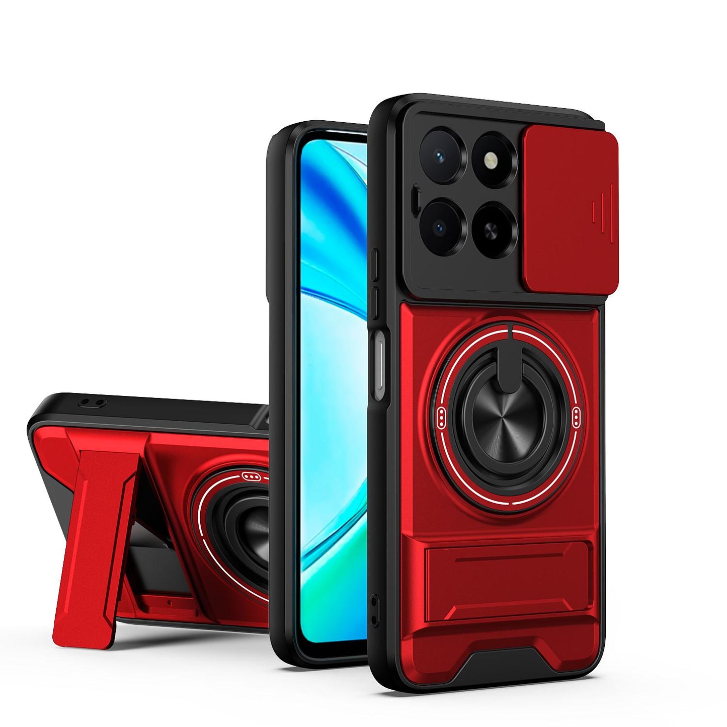 Honor X5b Plus Multifunctional Magnetic Shockproof Phone Case with Sliding Lens Window Stand Cover
