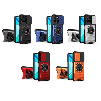 Honor X5b Plus Multifunctional Magnetic Shockproof Phone Case with Sliding Lens Window Stand Cover