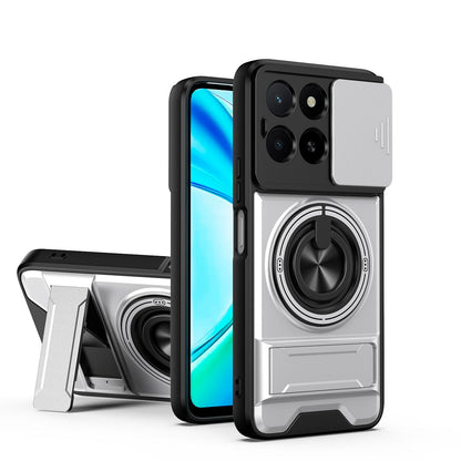 Honor X5b Plus Multifunctional Magnetic Shockproof Phone Case with Sliding Lens Window Stand Cover
