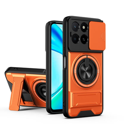 Honor X5b Plus Multifunctional Magnetic Shockproof Phone Case with Sliding Lens Window Stand Cover