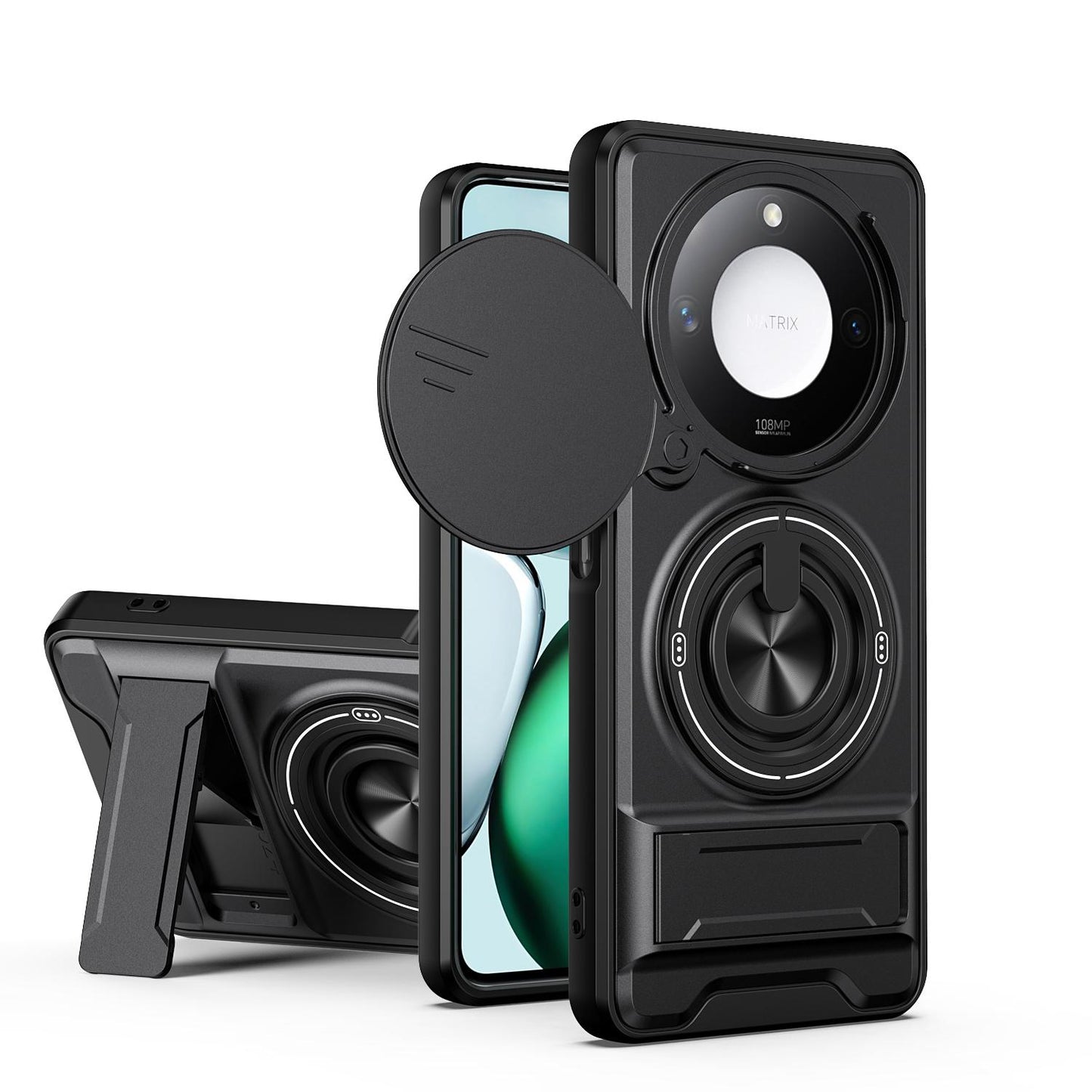 Honor X9c Smart 5G Multifunctional Magnetic Shockproof Phone Case with Sliding Lens Window Stand Cover