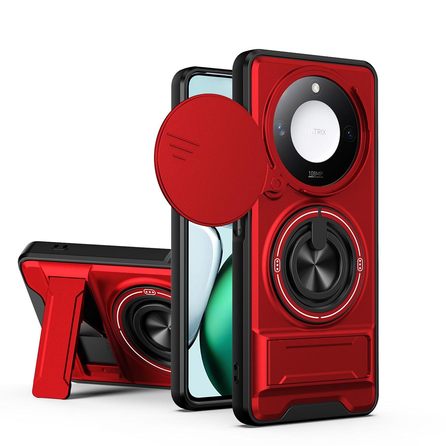 Honor X9c Smart 5G Multifunctional Magnetic Shockproof Phone Case with Sliding Lens Window Stand Cover
