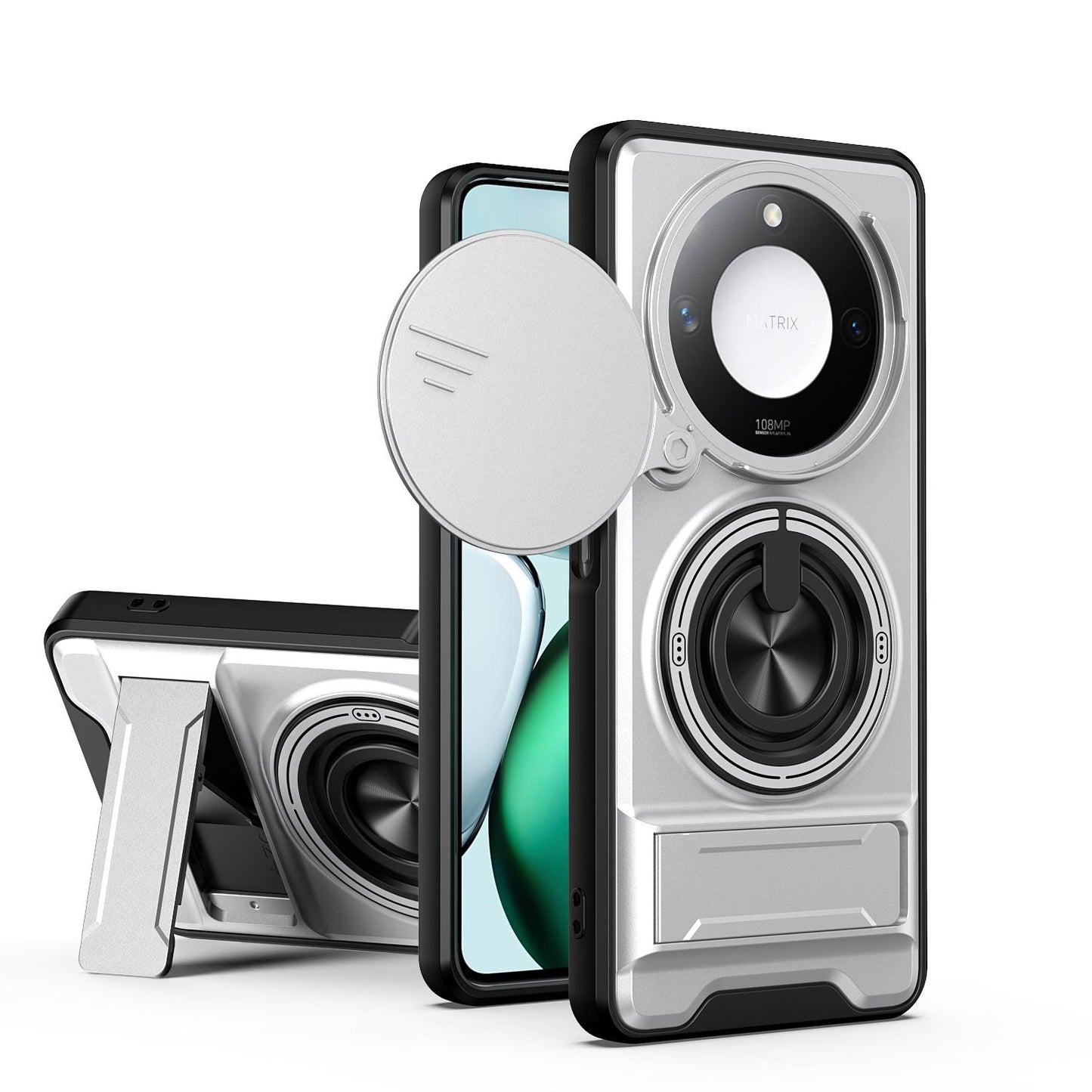 Honor X9c Smart 5G Multifunctional Magnetic Shockproof Phone Case with Sliding Lens Window Stand Cover