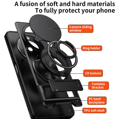 Honor X9c Smart 5G Multifunctional Magnetic Shockproof Phone Case with Sliding Lens Window Stand Cover