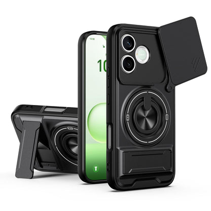 Honor 600 Lite Multifunctional Magnetic Shockproof Phone Case with Sliding Lens Window Stand Cover