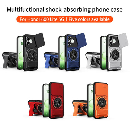 Honor 600 Lite Multifunctional Magnetic Shockproof Phone Case with Sliding Lens Window Stand Cover