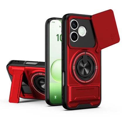 Honor 600 Lite Multifunctional Magnetic Shockproof Phone Case with Sliding Lens Window Stand Cover