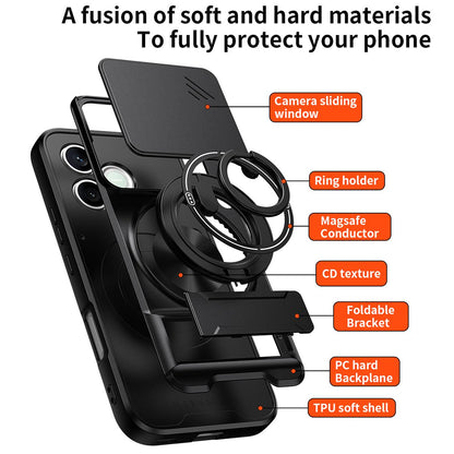 Honor 600 Lite Multifunctional Magnetic Shockproof Phone Case with Sliding Lens Window Stand Cover