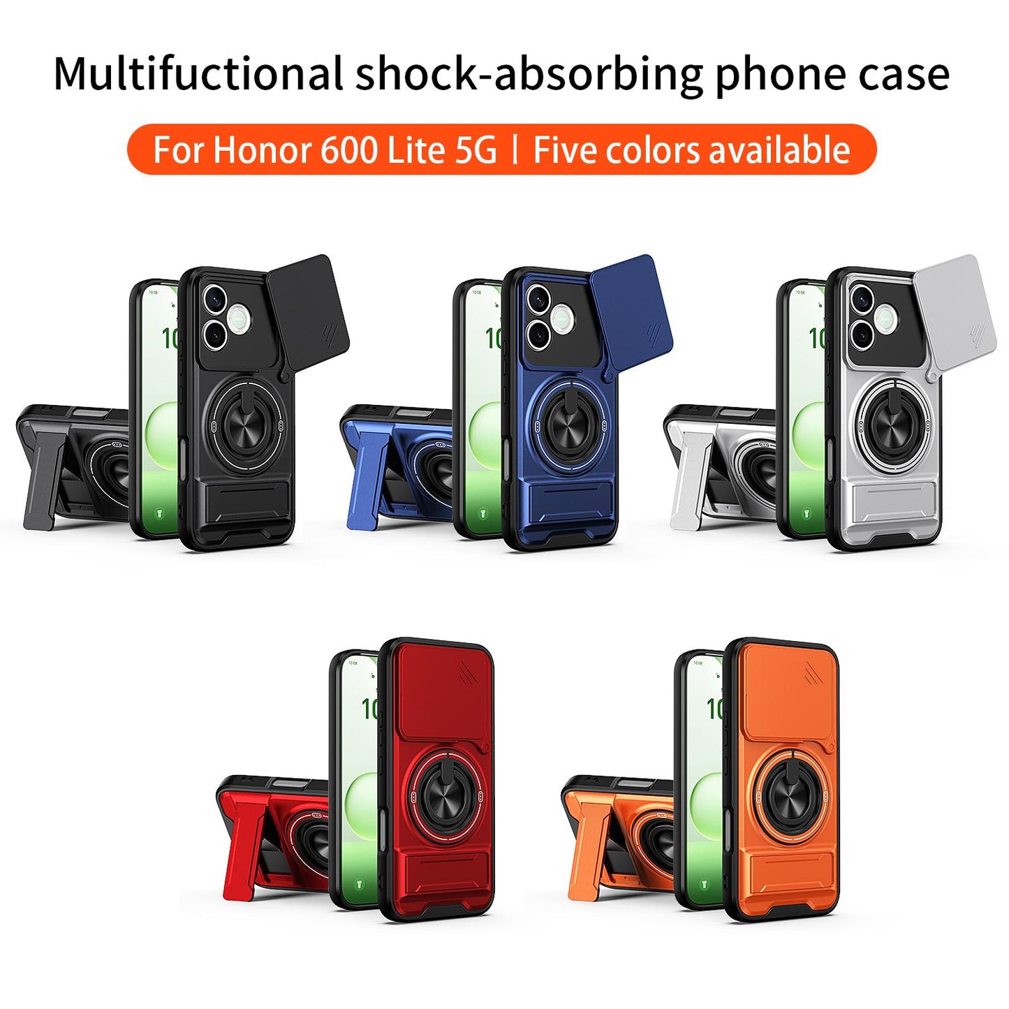 Honor 600 Lite Multifunctional Magnetic Shockproof Phone Case with Sliding Lens Window Stand Cover