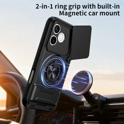 Honor 600 Lite Multifunctional Magnetic Shockproof Phone Case with Sliding Lens Window Stand Cover
