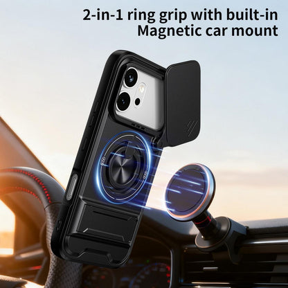 Honor 600 Multifunctional Magnetic Shockproof Phone Case with Sliding Lens Window Stand Cover