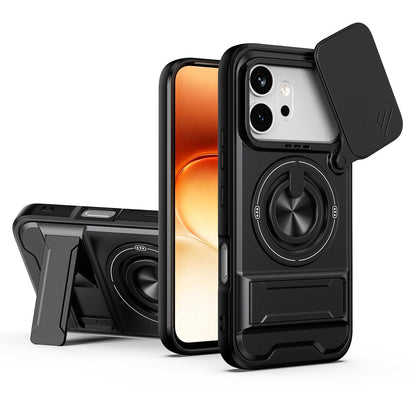 Honor 600 Multifunctional Magnetic Shockproof Phone Case with Sliding Lens Window Stand Cover