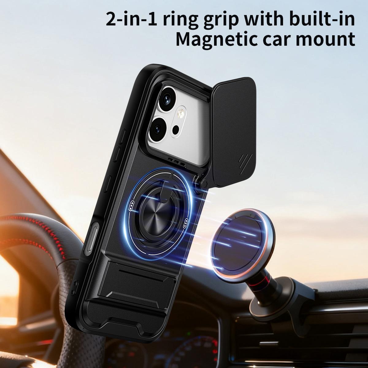 Honor 600 Multifunctional Magnetic Shockproof Phone Case with Sliding Lens Window Stand Cover