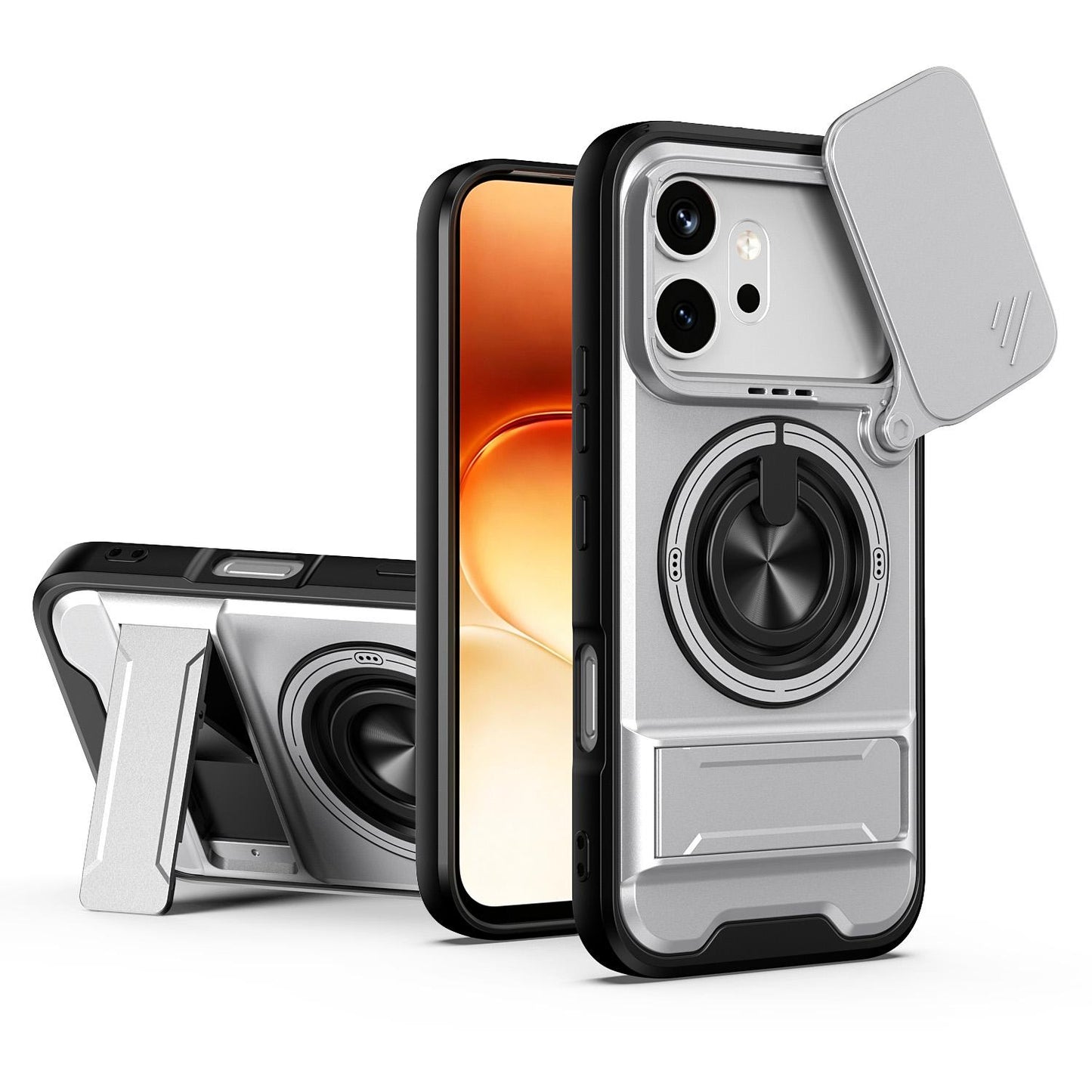 Honor 600 Multifunctional Magnetic Shockproof Phone Case with Sliding Lens Window Stand Cover