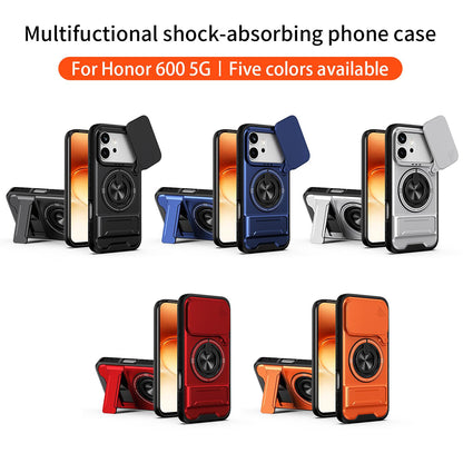 Honor 600 Pro Multifunctional Magnetic Shockproof Phone Case with Sliding Lens Window Stand Cover