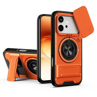 Honor 600 Pro Multifunctional Magnetic Shockproof Phone Case with Sliding Lens Window Stand Cover