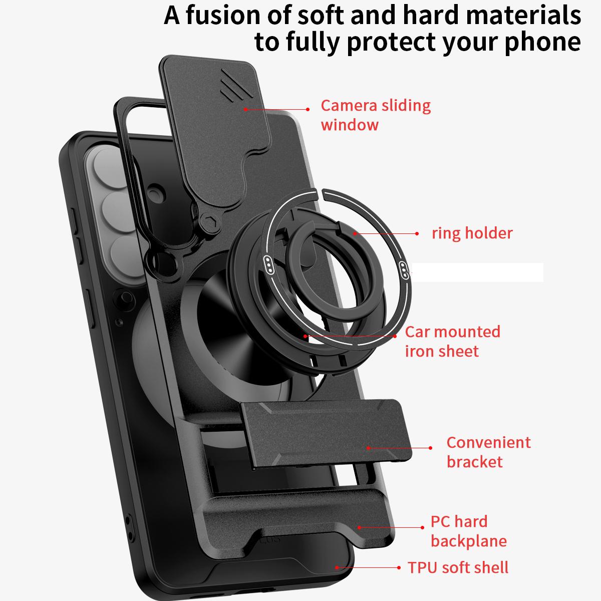 Samsung Galaxy S26+ 5G Multifunctional Magnetic Shockproof Phone Case with Sliding Lens Window Stand Cover