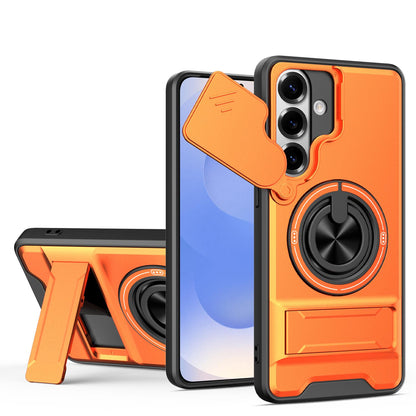 Samsung Galaxy S26+ 5G Multifunctional Magnetic Shockproof Phone Case with Sliding Lens Window Stand Cover