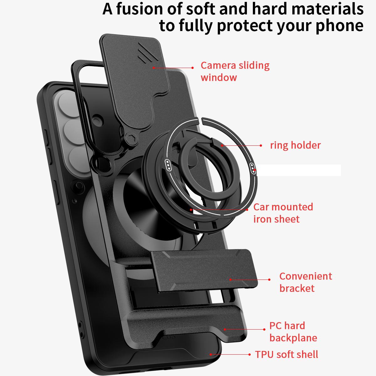 Samsung Galaxy S26 5G Multifunctional Magnetic Shockproof Phone Case with Sliding Lens Window Stand Cover