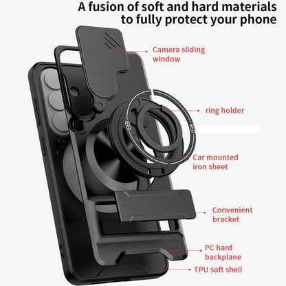Samsung Galaxy S26 5G Multifunctional Magnetic Shockproof Phone Case with Sliding Lens Window Stand Cover