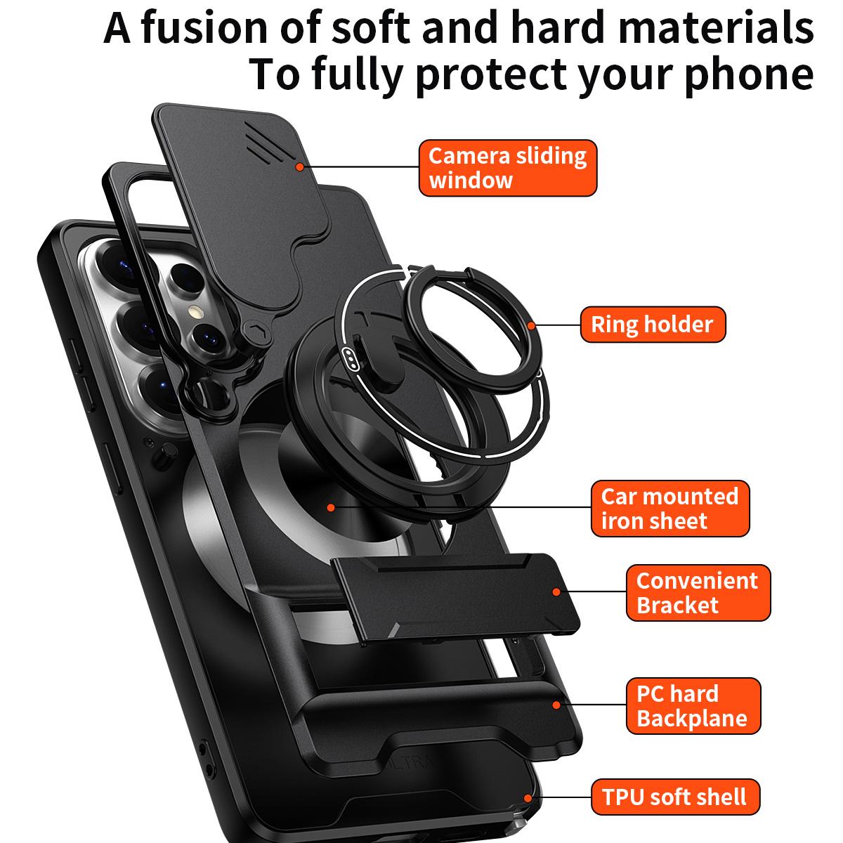 Samsung Galaxy S26 Ultra 5G Multifunctional Magnetic Shockproof Phone Case with Sliding Lens Window Stand Cover