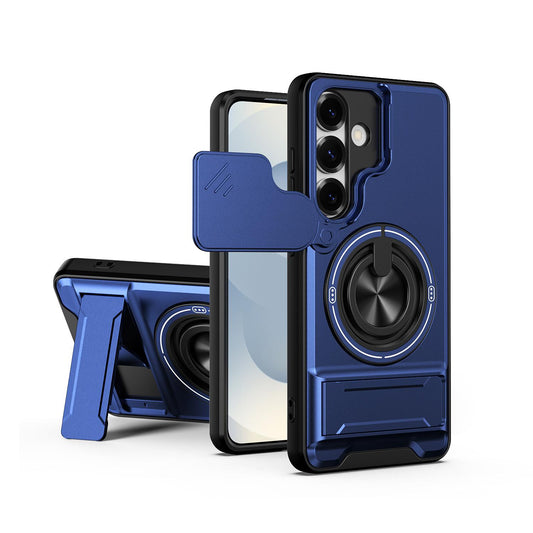Samsung Galaxy S25 5G Multifunctional Magnetic Shockproof Phone Case with Sliding Lens Window Stand Cover