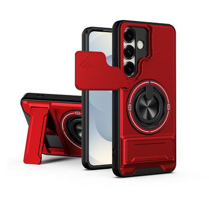 Samsung Galaxy S25 5G Multifunctional Magnetic Shockproof Phone Case with Sliding Lens Window Stand Cover