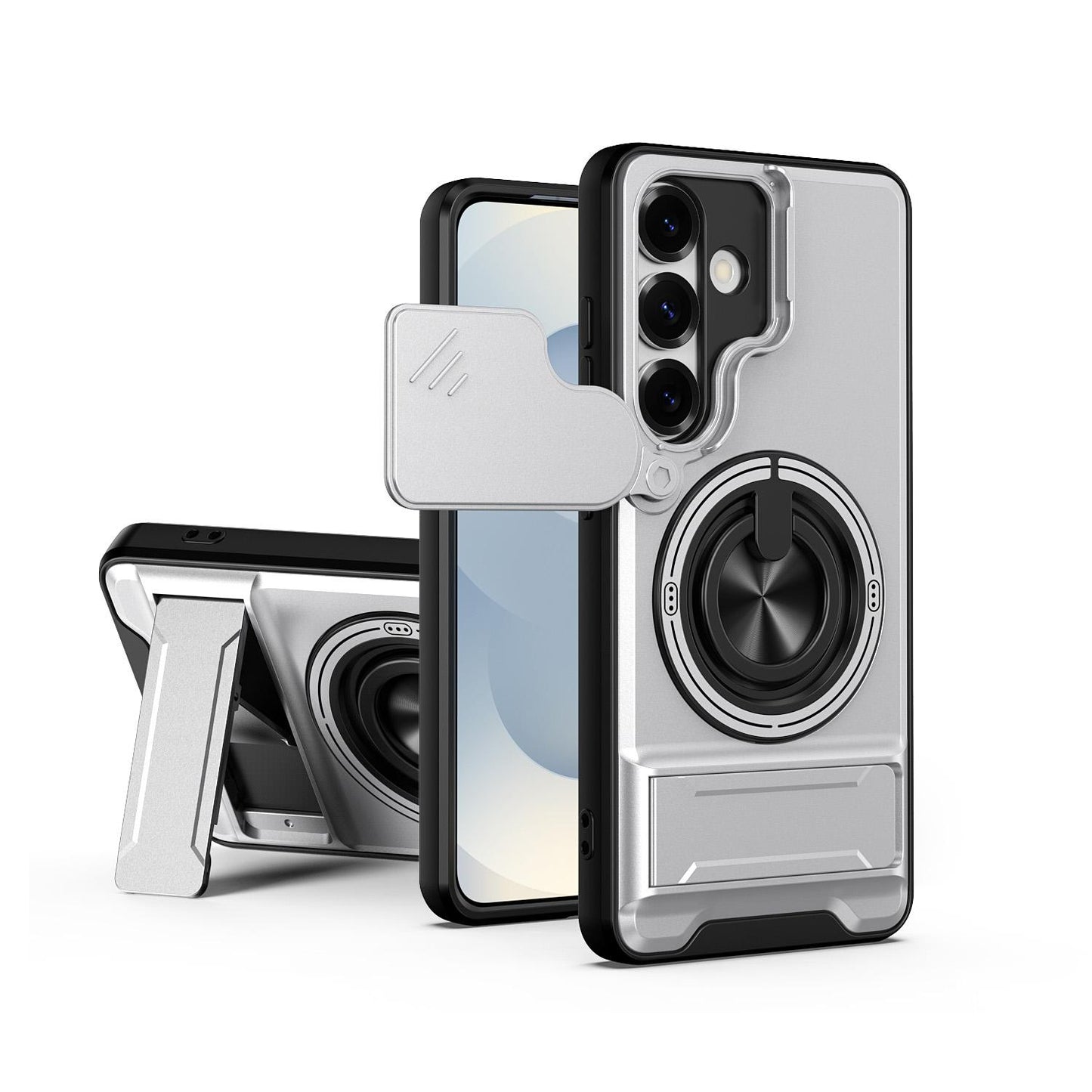 Samsung Galaxy S25 5G Multifunctional Magnetic Shockproof Phone Case with Sliding Lens Window Stand Cover