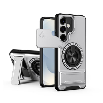 Samsung Galaxy S25 5G Multifunctional Magnetic Shockproof Phone Case with Sliding Lens Window Stand Cover