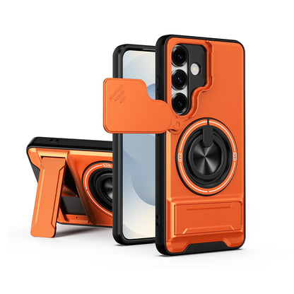 Samsung Galaxy S25 5G Multifunctional Magnetic Shockproof Phone Case with Sliding Lens Window Stand Cover