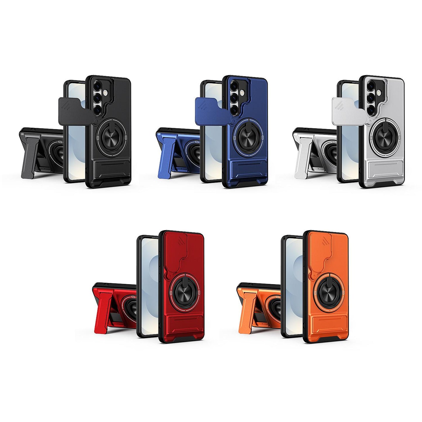 Samsung Galaxy S25 5G Multifunctional Magnetic Shockproof Phone Case with Sliding Lens Window Stand Cover