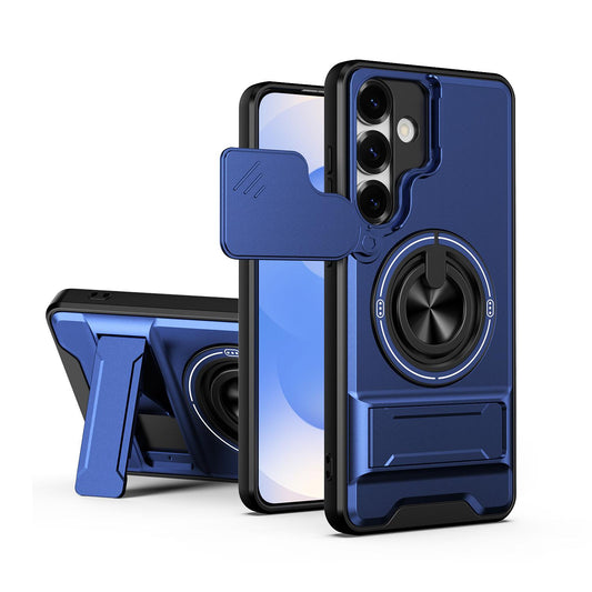 Samsung Galaxy S25+ 5G Multifunctional Magnetic Shockproof Phone Case with Sliding Lens Window Stand Cover