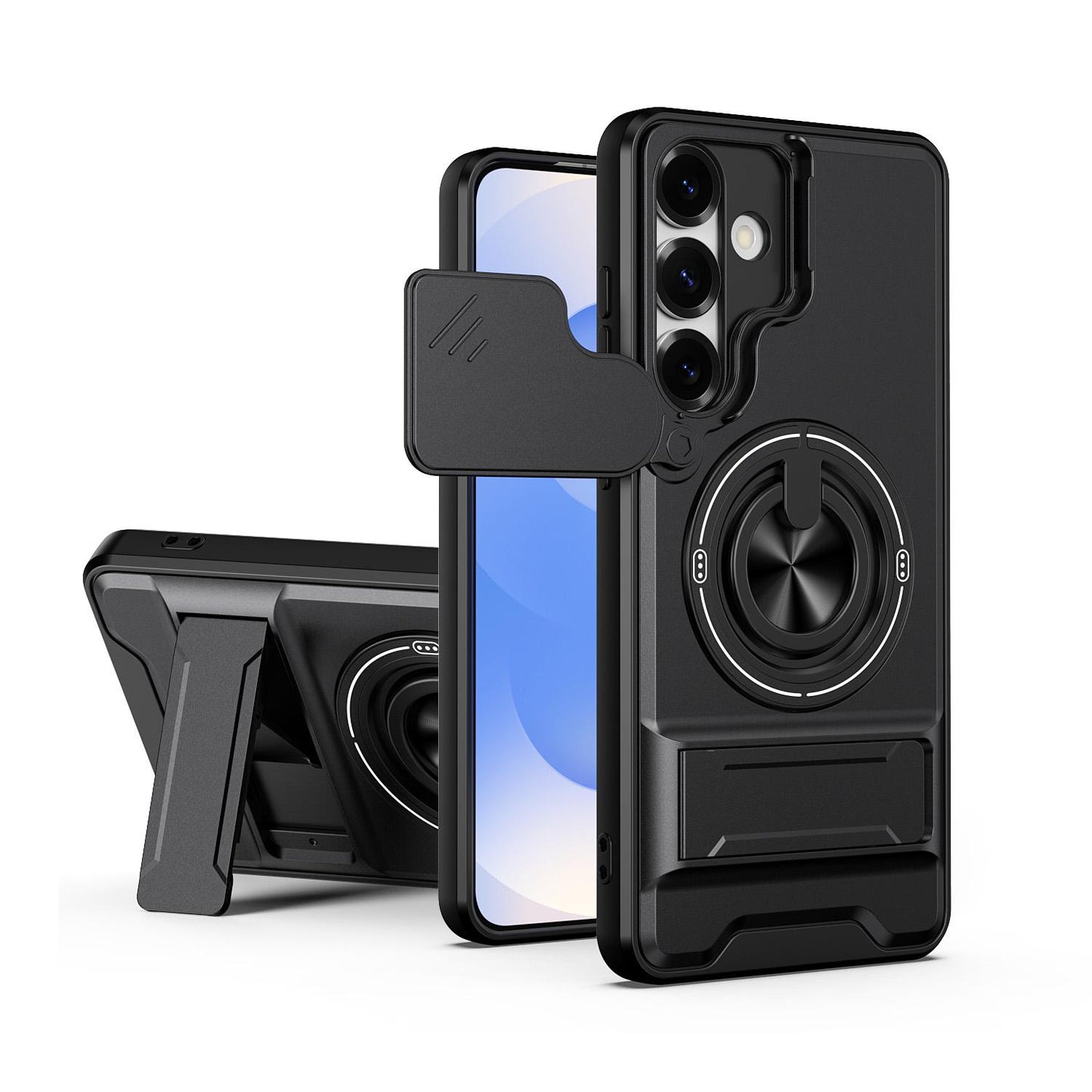 Samsung Galaxy S25+ 5G Multifunctional Magnetic Shockproof Phone Case with Sliding Lens Window Stand Cover