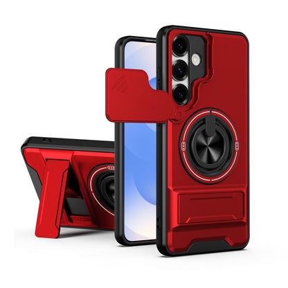 Samsung Galaxy S25+ 5G Multifunctional Magnetic Shockproof Phone Case with Sliding Lens Window Stand Cover