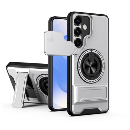 Samsung Galaxy S25+ 5G Multifunctional Magnetic Shockproof Phone Case with Sliding Lens Window Stand Cover