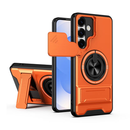 Samsung Galaxy S25+ 5G Multifunctional Magnetic Shockproof Phone Case with Sliding Lens Window Stand Cover