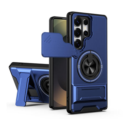 Samsung Galaxy S25 Ultra 5G Multifunctional Magnetic Shockproof Phone Case with Sliding Lens Window Stand Cover