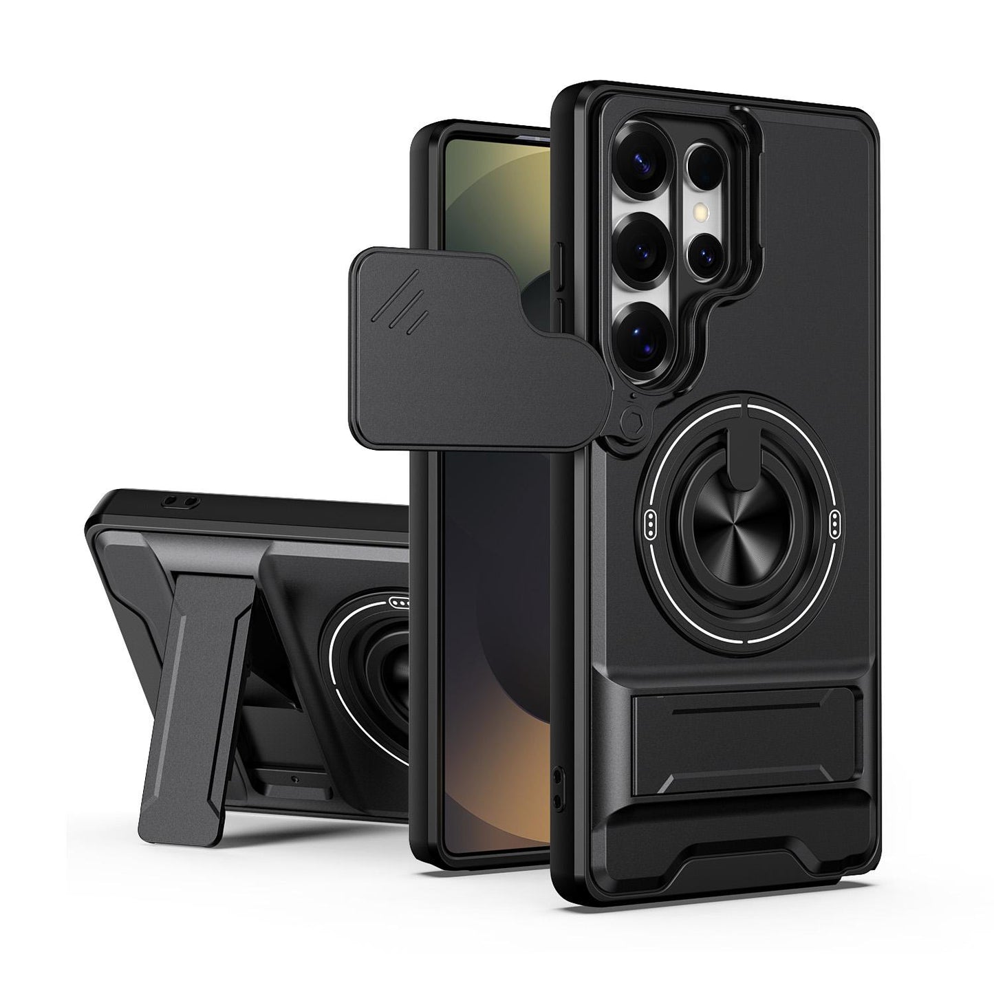 Samsung Galaxy S25 Ultra 5G Multifunctional Magnetic Shockproof Phone Case with Sliding Lens Window Stand Cover