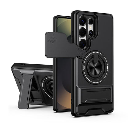Samsung Galaxy S25 Ultra 5G Multifunctional Magnetic Shockproof Phone Case with Sliding Lens Window Stand Cover