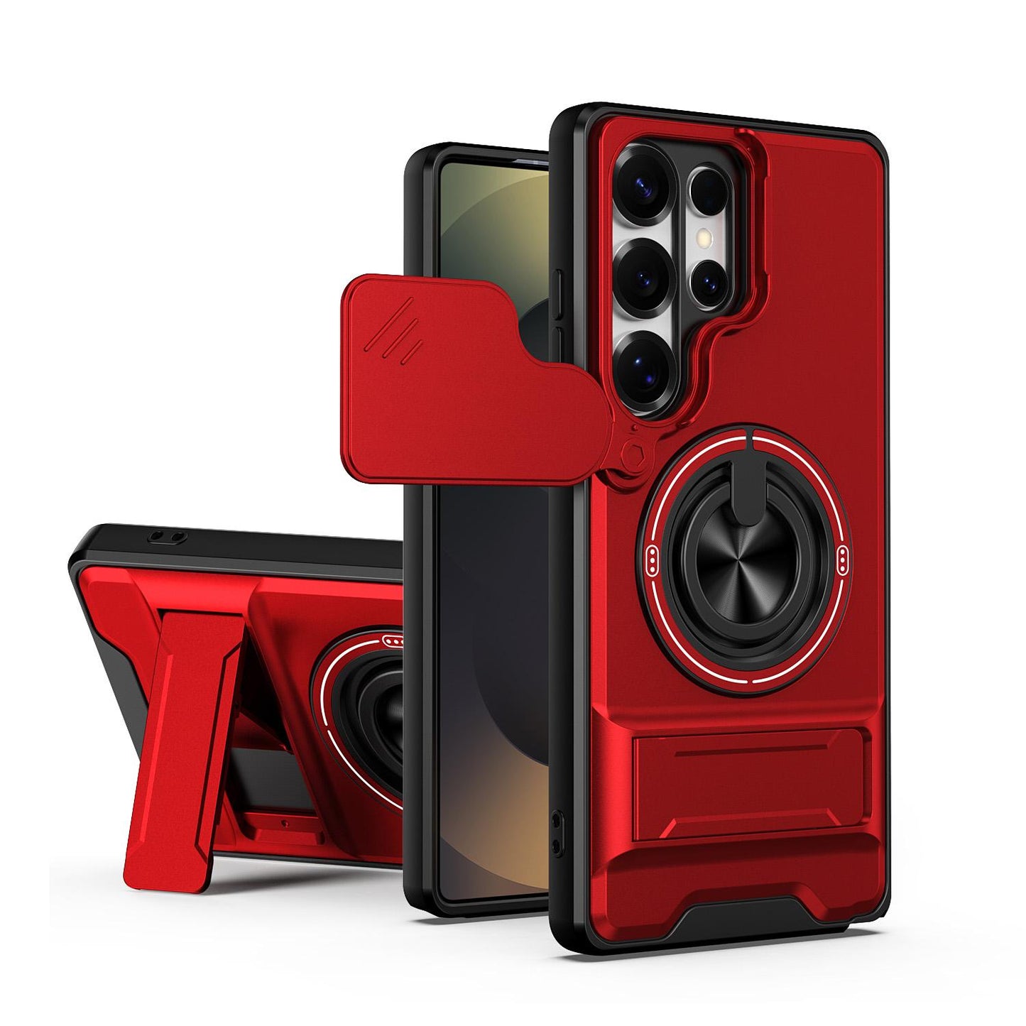 Samsung Galaxy S25 Ultra 5G Multifunctional Magnetic Shockproof Phone Case with Sliding Lens Window Stand Cover