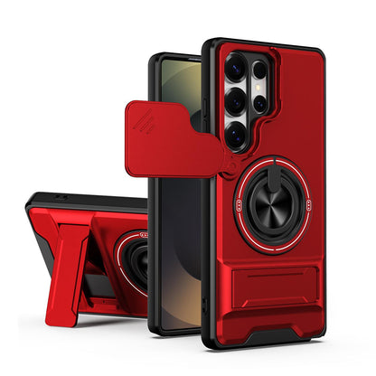 Samsung Galaxy S25 Ultra 5G Multifunctional Magnetic Shockproof Phone Case with Sliding Lens Window Stand Cover