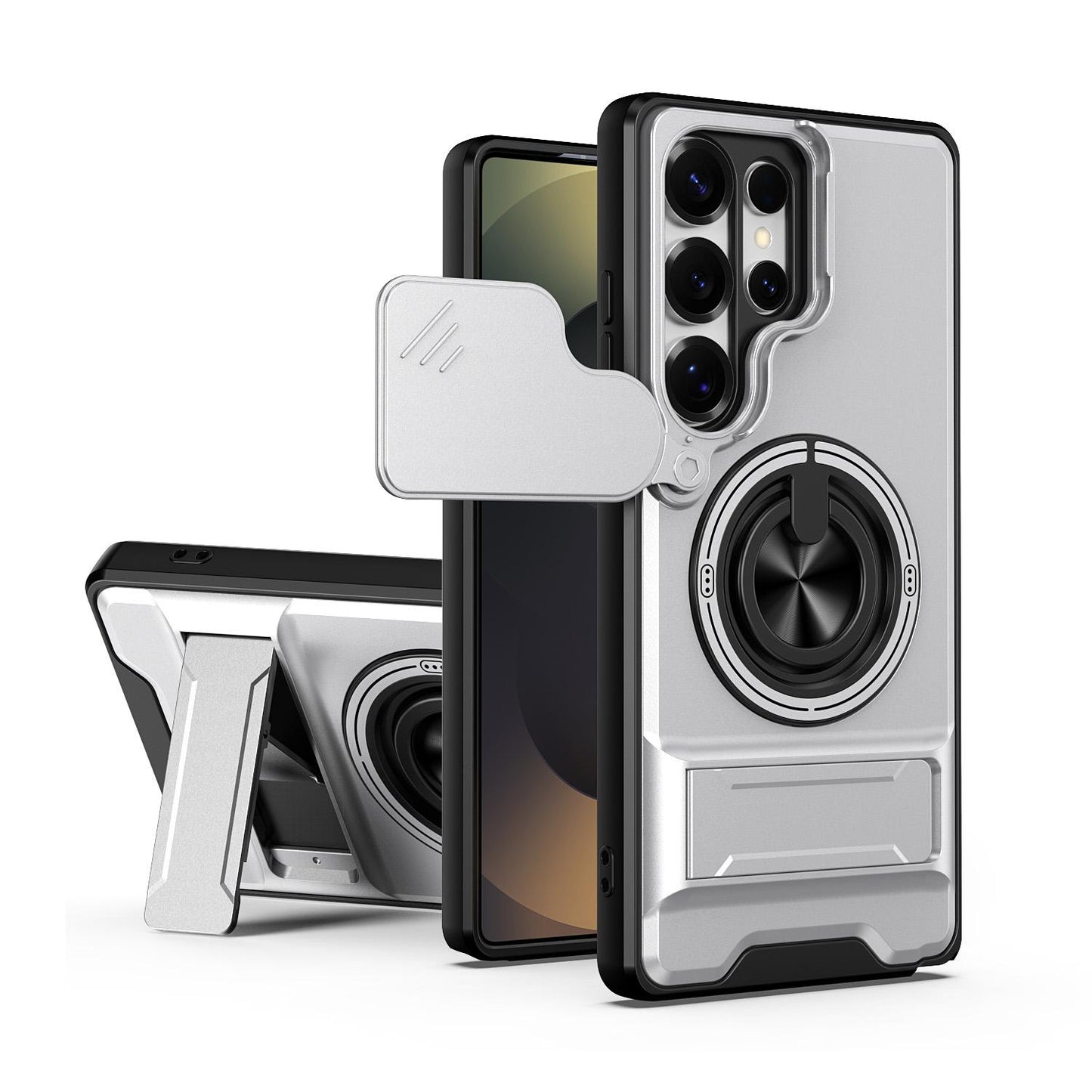 Samsung Galaxy S25 Ultra 5G Multifunctional Magnetic Shockproof Phone Case with Sliding Lens Window Stand Cover
