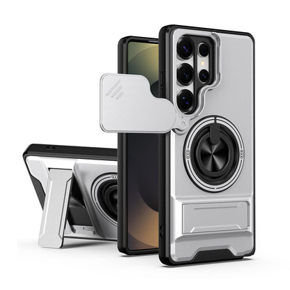 Samsung Galaxy S25 Ultra 5G Multifunctional Magnetic Shockproof Phone Case with Sliding Lens Window Stand Cover